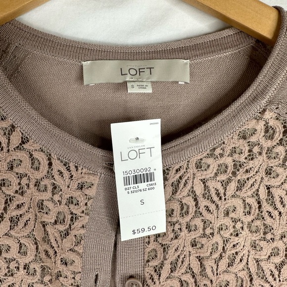 Ann Taylor LOFT Small Petite Beige Wool Blend‎ Cardigan Lace Front Long Sleeve - Picture 3 of 5